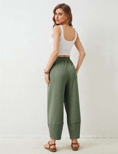 Xiaoxuemeng Womens Baggy Wide Leg Pants Casual Elastic Waisted Palazzo Harem Pants with Pockets (Green-L) - Image 9