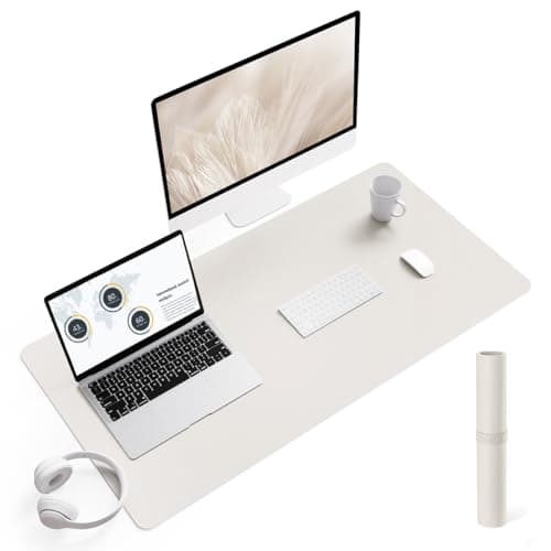 YSAGi Non-Slip Leather Desk Pad L Size, Waterproof Laptop Computer Desk Keyboard Mat, Table Protector Blotter Mat, Large Mouse Pad for Office/Work/Home/Decor(Apricot Gray, 35.4" x 17") - Image 1