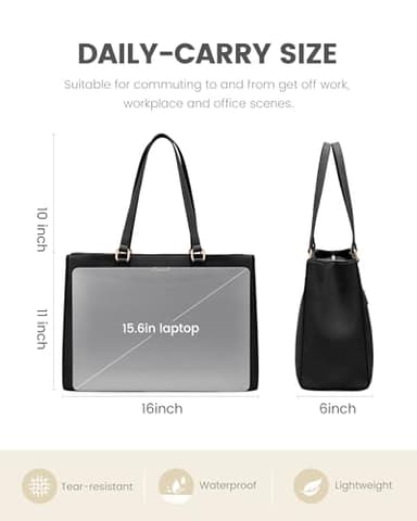 LOVEVOOK Laptop Bag Tote Bag for Women, Work Bags Teacher Tote Bag, Waterproof Leather Computer Bag, Business Laptop Purse Office Handbag Professional Briefcase, 15.6 Inch, Black - Image 5