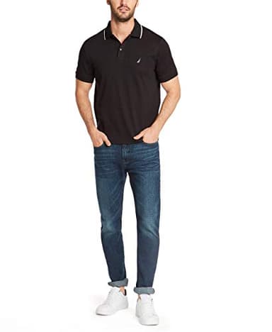 Nautica Men's Classic Fit Short Sleeve Dual Tipped Collar Polo Shirt Shirt, -True black, Medium - Image 2