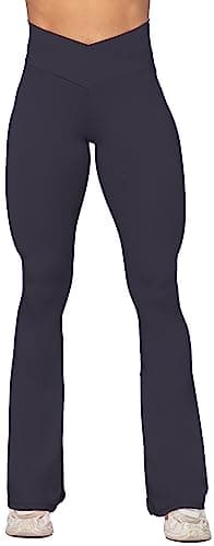 Sunzel Flare Leggings, Crossover Yoga Pants with Tummy Control, High-Waisted and Wide Leg, 30" Inseam, Graphite Large - Image 4