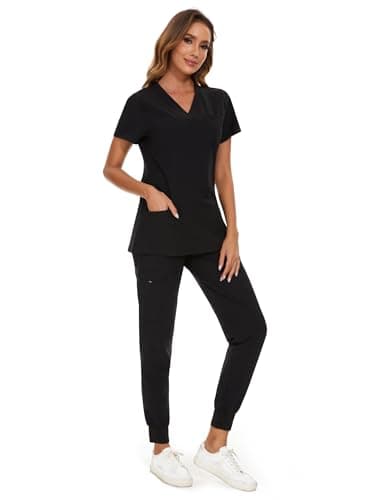 COZYFIT Scrubs for Women Set - Stretch V-Neck Scrub Top & Jogger Pant with 8 Pockets, Yoga Waistband, Anti Wrinkle, Slim Fit Women Scrubs - Image 3