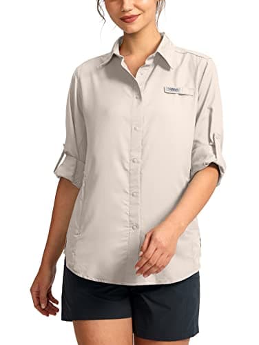 Womens Sun Protection Fishing Shirt with Zipper Pockets Lightweight SPF Long Sleeve Shirts for Hiking Safari - Image 1