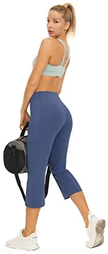 AFITNE Capri Pants for Women Bootcut Yoga Pants with Pockets High Waisted Flare Workout Bootleg Yoga Crop Flared Athletic Gym Pants Sky Blue - XL - Image 5