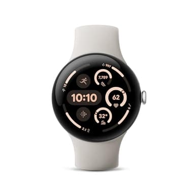 Google Pixel Watch 3 (45mm) 2024 Model - Android Smartwatch, Heart Rate Tracking, Fitbit Advanced Running, Fitness Insights, 24-Hour Battery - Polished Silver Aluminum Case - Porcelain Band - LTE - Image 1