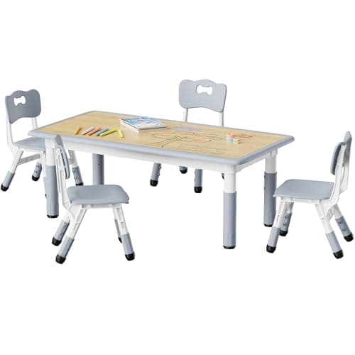 Brelley Kids Table and 4 Chairs Set, Height Adjustable Toddler Desk and Chair Set, Graffiti Desktop, Non-Slip Legs, Max 300lbs, Children Multi-Activity Table for Ages 2-8 - Image 1