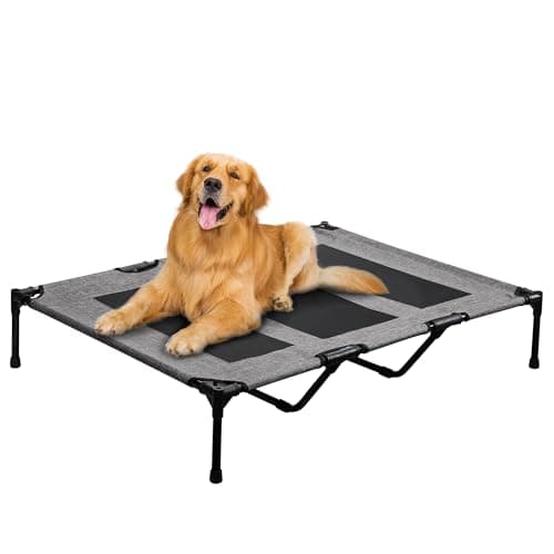 PRAISUN XL Outdoor Dog Bed, Elevated Dog Bed with Durable Oxford Fabric, Textilene Mesh, Metal Frame for Indoors, Outdoors, Lawn, Heather Grey - Image 1
