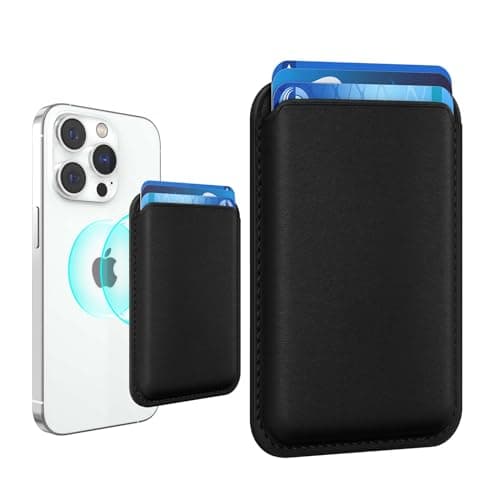 Amzone Stronger Magnetic RFID Leather Mag-Safe Card Holder for iPhone 16 Series, Mag-Safe Accessories Stick on Series of iPhone 17/16/15/14/13/12 and Pro/Promax, Black - Image 1