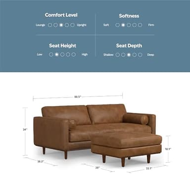 SIMPLIHOME Morrison Mid-Century Modern 89 inch Wide Sofa with Ottoman Set in Caramel Brown Genuine Leather for the Living Room and Family Room - Image 3