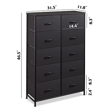 WLIVE Tall Black Dresser for Bedroom with 10 Drawers, Chest of Drawers, Dressers Bedroom Furniture, Storage Organizer Unit with Fabric Bins for Closet, Hallway, Living Room, Entryway - Image 3