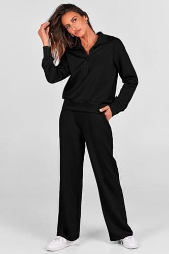 PRETTYGARDEN Women's 2025 Fall Lounge Sets Casual Half Zip Sweatshirt and Wide Leg Pants 2 Piece Outfits Sweatsuit (Black,X-Large) - Image 4