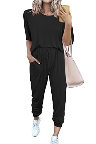 PRETTYGARDEN Women's Two Piece Lounge Sets 2025 Spring Summer Jogger Pants Vacation Outfits Travel Airplane Matching Clothes (A-black,X-Large) - Image 1