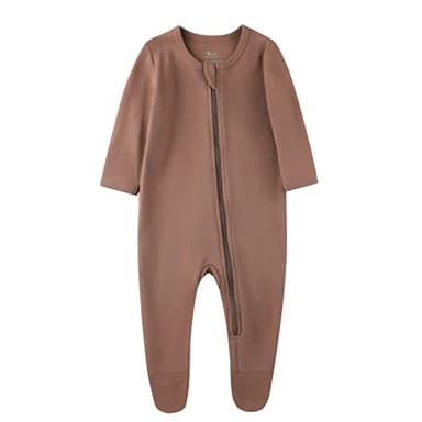 O2 BABY Baby Boys Girls Organic Cotton Zip Front Sleeper Pajamas, Footed Sleep 'n Play（6-12 Months, Brown） - Image 1