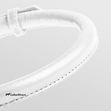 CollarDirect Rolled Leather Dog Collar, Soft Padded Round Puppy Collar, Handmade Genuine Leather Collar Dog Small Large Cat Collars 13 Colors (18-22 Inch, White Textured) - Image 2