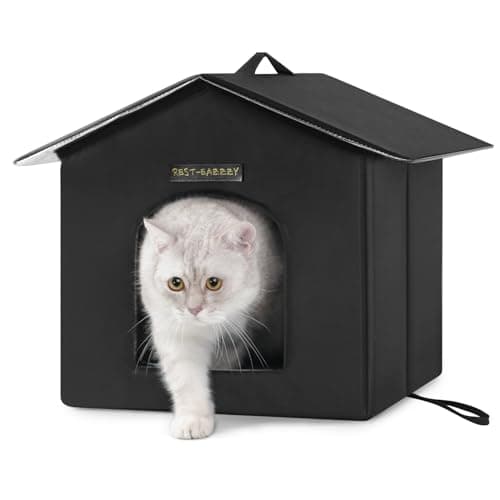 Rest-Eazzzy Outdoor Cat House, Feral Cat House Insulated with Mat and Clip, Weatherproof and Insulated, Cat Beds for Cats Kittens Puppies, Never Blow Away (Black, S 13" X 13" X 14") - Image 1