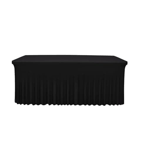 Babenest 1Pack 6FT Black Spandex Table Skirt for Rectangle Tables, Wrinkle Resistant RufflesTable Cover for Trade Show, Parties, Birthday, Wedding, Banquets - Image 1