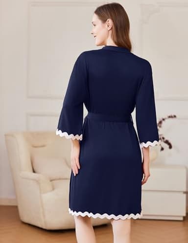 Ekouaer Women Kimono Robe 3/4 Sleeves Loungewear Dress Knee Length Sleepwear Pockets Housecoat Short Bathrobe - Image 5