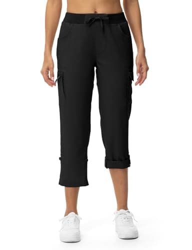 TBMPOY Womens Cargo Capris with Pockets Lightweight Hiking Capris Pants Quick Dry Casual Cropped Pants Summer Trip Cotton Black XL - Image 1