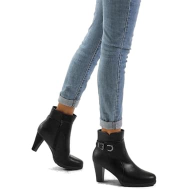 mysoft Women's Zipper Booties Chunky Stacked Heel Ankle Boots Buckle Strap Ankle - Image 2