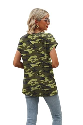 Tshirts Shirts for Women Floral Vacation Travel Summer Tops Short Sleeve Blouses Print Camo S - Image 4