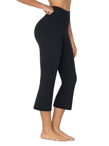 Sunzel Sunzfly Mini Flare Capris Leggings for Women, High Waist Bootcut Yoga Pants, Tummy Control Cropped Flared Workout Pant 21" Black X-Large - Image 4