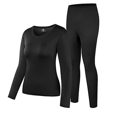 HEROBIKER Women's Thermal Underwear Set, Ultra Soft Thermal Shirt Long Johns Top Bottom Warm with Fleece lined Winter Base Layer Sets M Black - Image 1