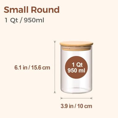 ComSaf 1 Qt Glass Storage Containers with Lids, Glass Jars with Lids, Clear Food Storage Jar, Round Canister Set of 6, Pantry Organizers for Cookie Pasta Flour Rice Tea Coffee Bean - Image 2