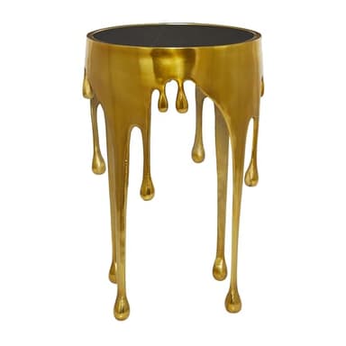 Deco 79 Aluminum Metal Abstract Melting Drip Accent Table with Melting Design and Shaded Glass Top, 16' x 16' x 25', Gold - Image 4