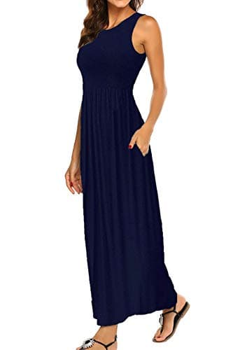 Hount Womens Maxi Dresses for Summer Sleeveless Sundresses Solid Navy L - Image 1