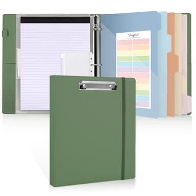 SKYDUE 3 Ring Binder with Clipboard 1 Inch, 13.2" × 10.2" PU Clipboard Binder with Notepad & 5 Dividers with 5 Pockets, Labels, Clipboard Folder Great for School Office(Fit Letter Sized Paper) - Image 1