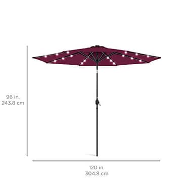Best Choice Products 10ft Solar Polyester LED Lighted Patio Umbrella w/Tilt Adjustment and UV-Resistant Fabric - Burgundy - Image 7