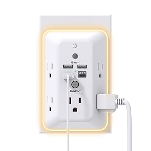 Surge Protector, Outlet Extender with Night Light, Addtam 5-Outlet Splitter and 4 USB Ports(1 USB C), Multi Plug Wall Outlet for Home Office Dorm Room Essentials - Image 1