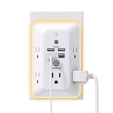 Surge Protector, Outlet Extender with Night Light, Addtam 5-Outlet Splitter and 4 USB Ports(1 USB C), Multi Plug Wall Outlet for Home Office Dorm Room Essentials - Image 1