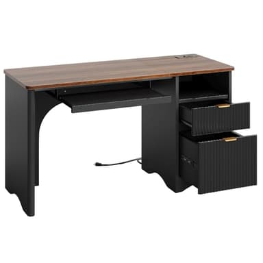 Bestier Computer Desk with Keyboard Tray, 55 inch Office Desk with Power Outlet, Modern Home Office Desk with File Drawer (Walnut with Black, 55" W with Single-Sided Drawers) - Image 9