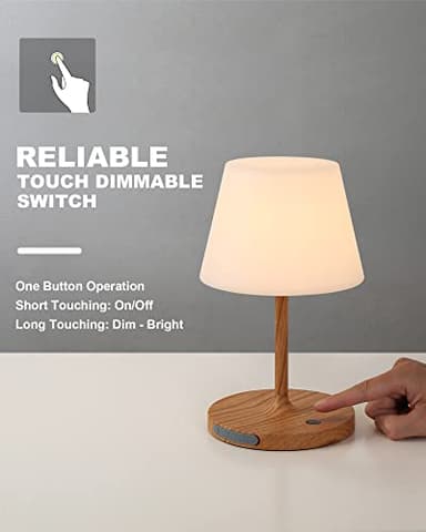 WEILAILUX Outdoor Battery Operated Table Lamp Waterproof, 4000mAh Cordless Rechargeable, Touch Dimmable Desk Lamp, LED Night Light for Patio Camping Restaurant Home, H9.6in, Wood Grain - Image 5