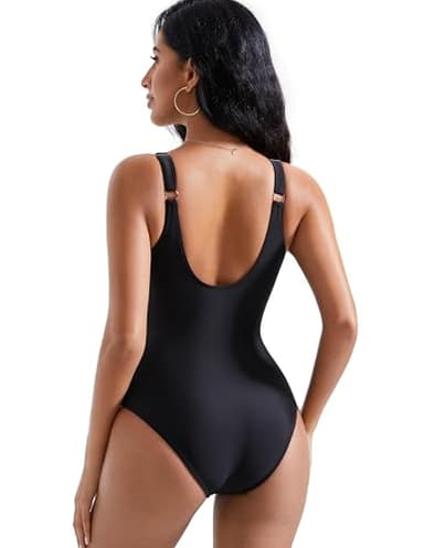 RXRXCOCO Womens One Piece Swimsuits Tummy Control Ruched Criss Cross Bathing Suits V Neck Slimming Swimwear Black X-Large - Image 4