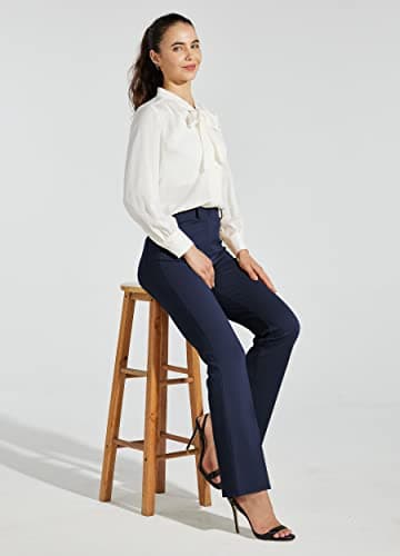 Willit 28" Women's Yoga Dress Pants Bootcut Stretch Work Slacks Office Business Casual Pants Belt Loops 4 Pockets Petite Navy Blue S - Image 3