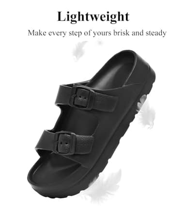 Womens Black Platform Sandals with Arch Support, Adjustable Double Buckle EVA Slides, Comfort Lightweight Ultra Cushion Wedge Sandal - Image 6