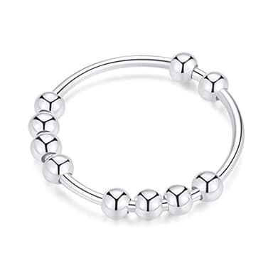 Jacruces 925 Sterling Silver Rings Anxiety Rings Fidget Ring for Women & Men Silver Spinner Thumb Ring with Beads Spinning Stress Relief Anxiety Fidget Jewelry Ideal Gift, Size 4 - Image 1