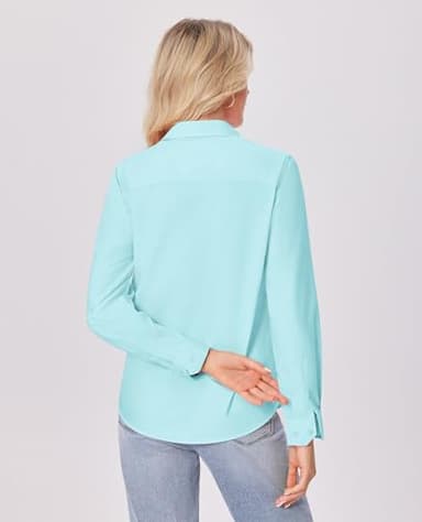 siliteelon Button Down Shirts for Women Wrinkle Free Dress Shirts Long Sleeve Shirts Formal Work Office Blouses Tops Mint Green Small - Image 4