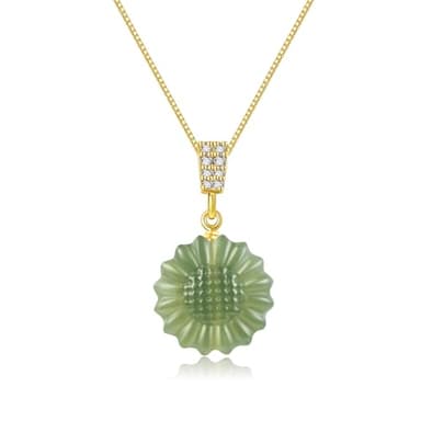 LOOYUUPEE Natural Hetian Jade Necklace for Women, Daisy Pendant Necklace Delicate Temperament Necklace Choker Pendant Jewelry Necklace Handmade Jewelry (S925 Sterling Silver Gold Plated) - Image 1