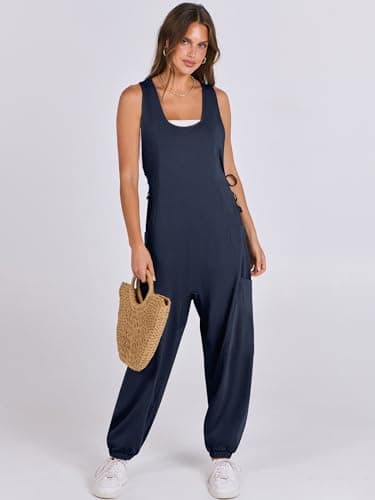 ANRABESS Women Overalls Jumpsuits Loose Casual Dressy Sleeveless Baggy Harem Pants Romper Jumpers 2025 Trendy Summer Outfits Navy Blue Medium - Image 3