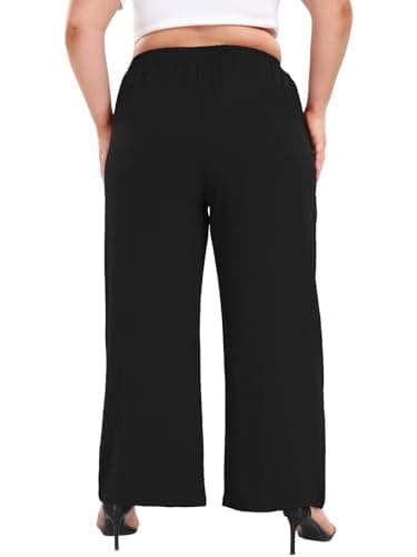 Lastshe Women's Plus Size Wide Leg Pants Summer Stretchy Drawstring Waistband Comfortable Fit Casual Trousers Pants with Pockets,Black,2X - Image 4