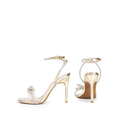 DREAM PAIRS Women's Double Bowknots Crystal Sandals Clear Slingback Heels Square Toe Shoes for Party Wedding Brielle,Size 8,Gold-Pu,SDHS2389W - Image 4