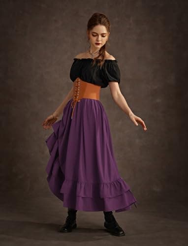 Womens Renaissance Skirt Ren Faire Fall Medieval Long Maxi Skirts Dark Purple S - Image 5