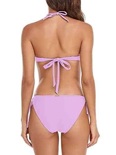RELLECIGA Women's Purple Triangle Bikinis for Women Halter String Top with Tie Side Bikini Bottom Size X-Large - Image 6