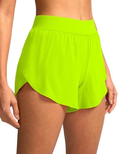 Soothfeel High Waisted Athletic Running Shorts for Women Dolphin Shorts High Split Quick Dry Gym Workout Shorts with Liner (Fluorescent Green, XS) - Image 1