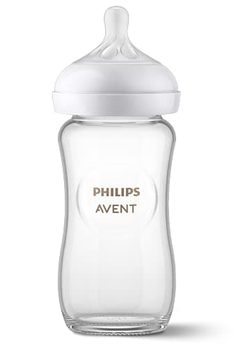 Philips Avent Natural Glass Baby Bottle with Natural Response Nipple (Medium Flow, Flow 3), 8oz, SCY913/01 - Image 1
