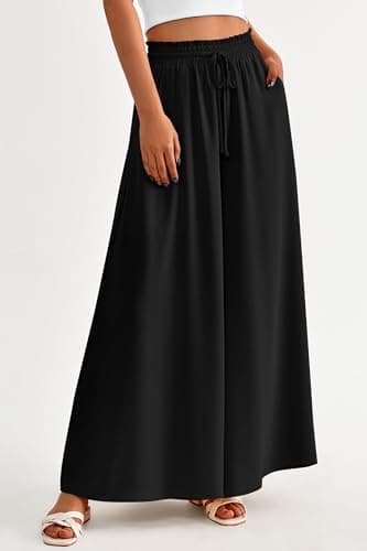 PRETTYGARDEN Women's 2025 Summer Wide Leg Palazzo Pants High Waisted Flowy Pockets Trendy Casual Lounge Boho Beach Trousers (Black,Small) - Image 2