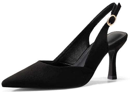 Rilista Womens Slingback Pumps Closed Pointed Toe Kitten Heel Sandals Wedding Evening Party Dress Shoes Black Suede - Image 1